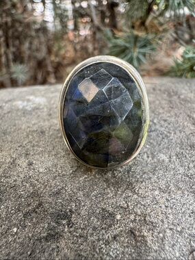Sundance Blue-Green Faceted Oval Stone Ring